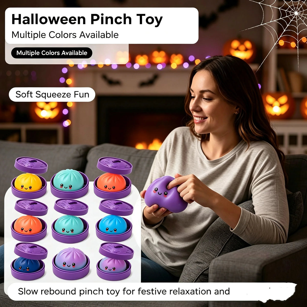 Glitter Halloween Squishy Fidget Toy – Ghost & Pumpkin Squeeze