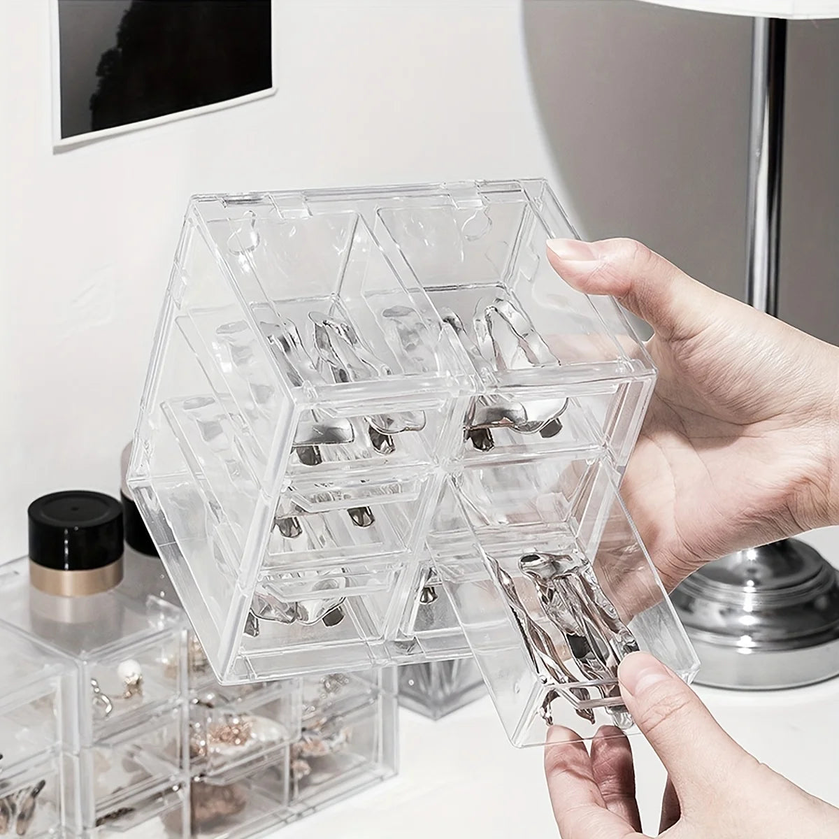 Transparent Multi-Grid Jewelry & Cosmetics Drawer Storage Box