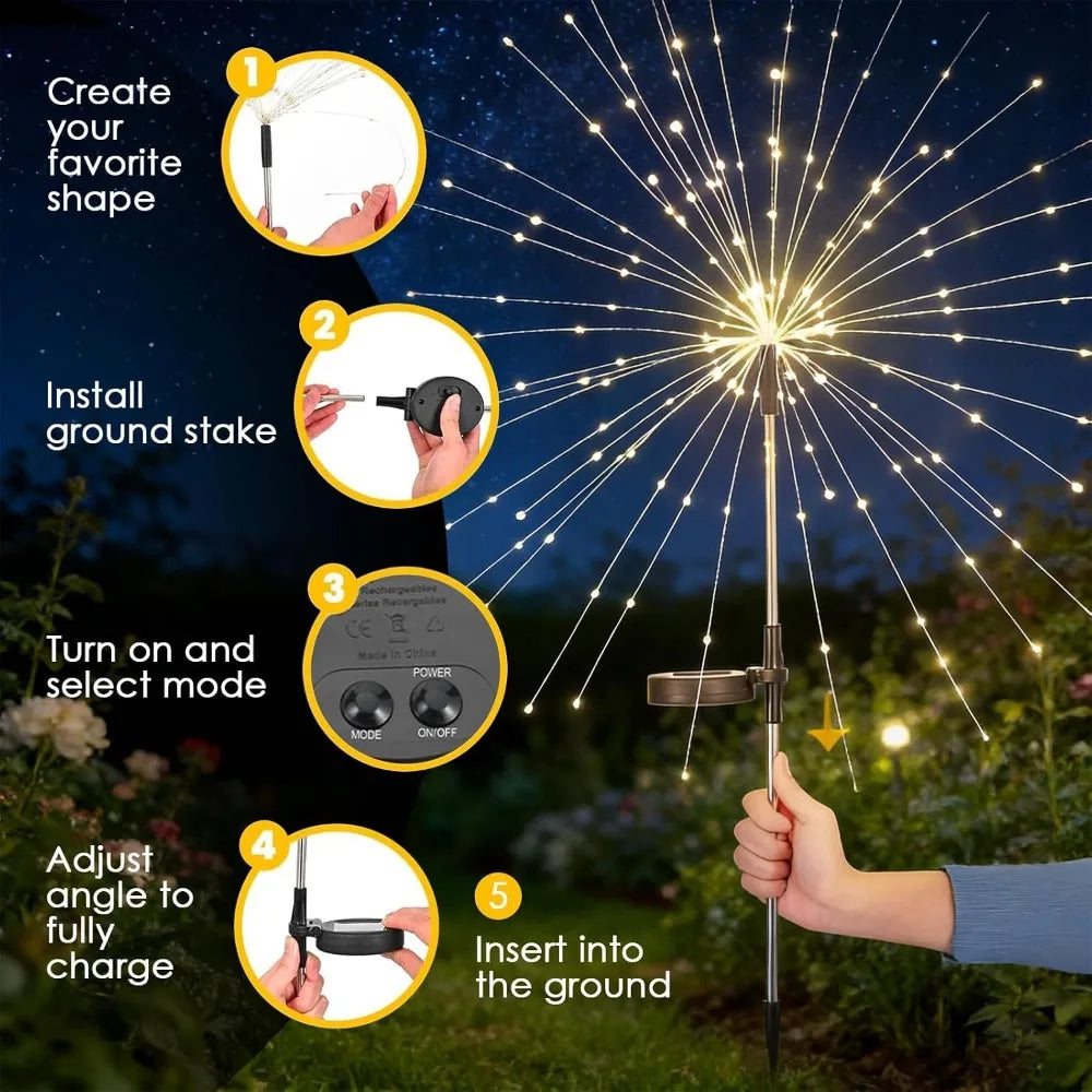 Solar Firework Fairy String Lights – 200 LED Outdoor Garden