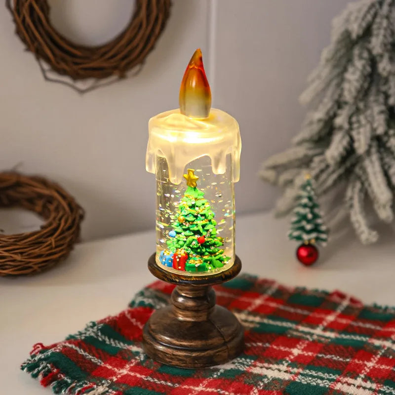Water-Filled Snow Globe Candle Lamp – Christmas Night Light