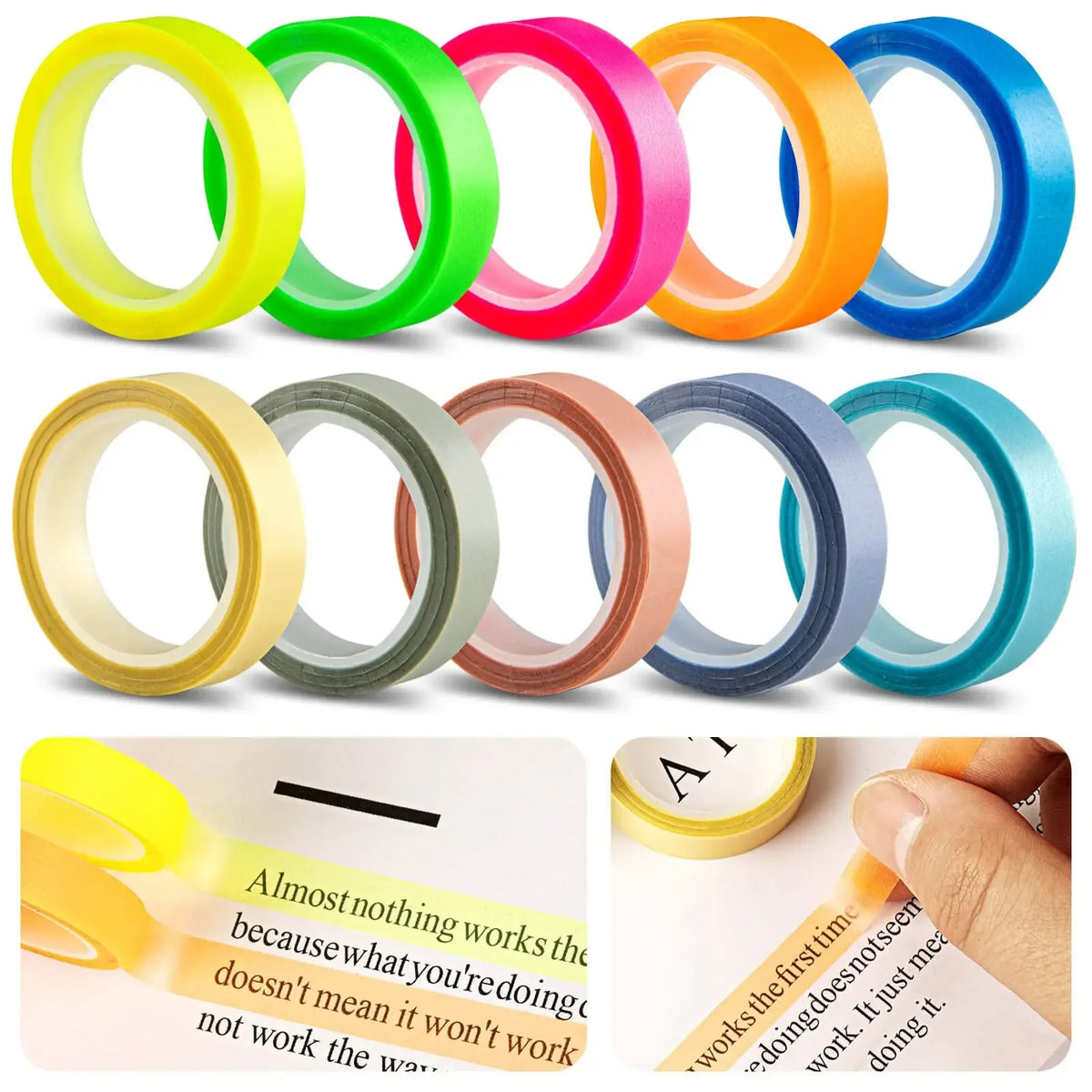 Transparent Fluorescent Index Tabs – 5 Colors Highlighter Tape