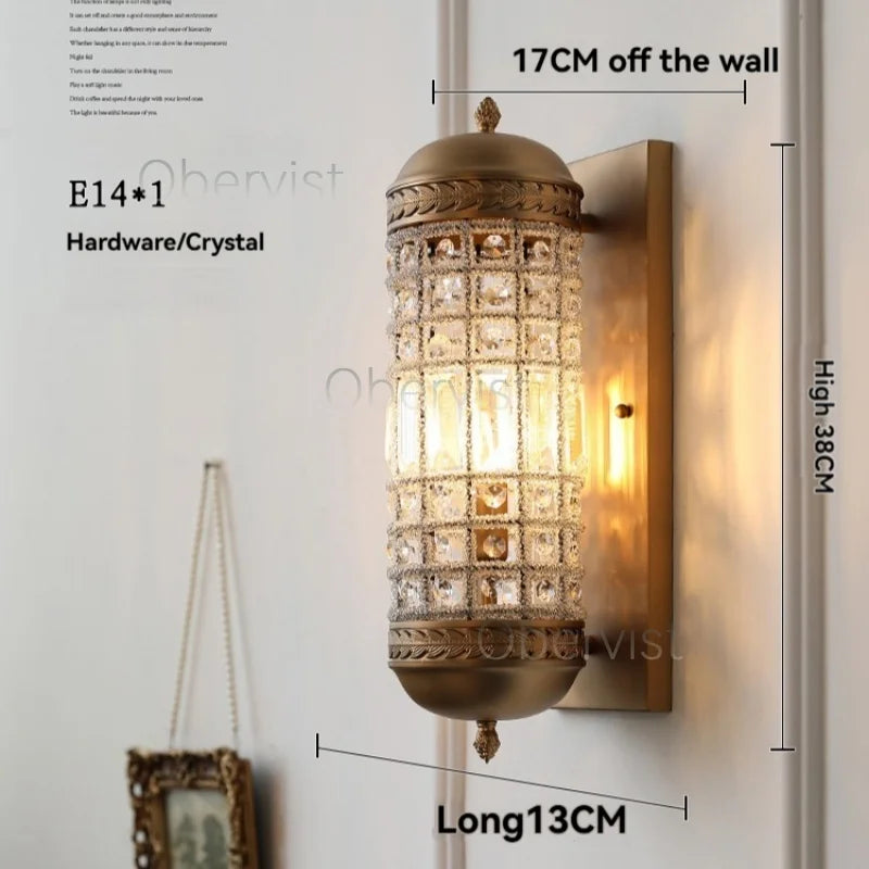 Vintage Crystal LED Wall Sconce | Gold Cylindrical Wall Lamp