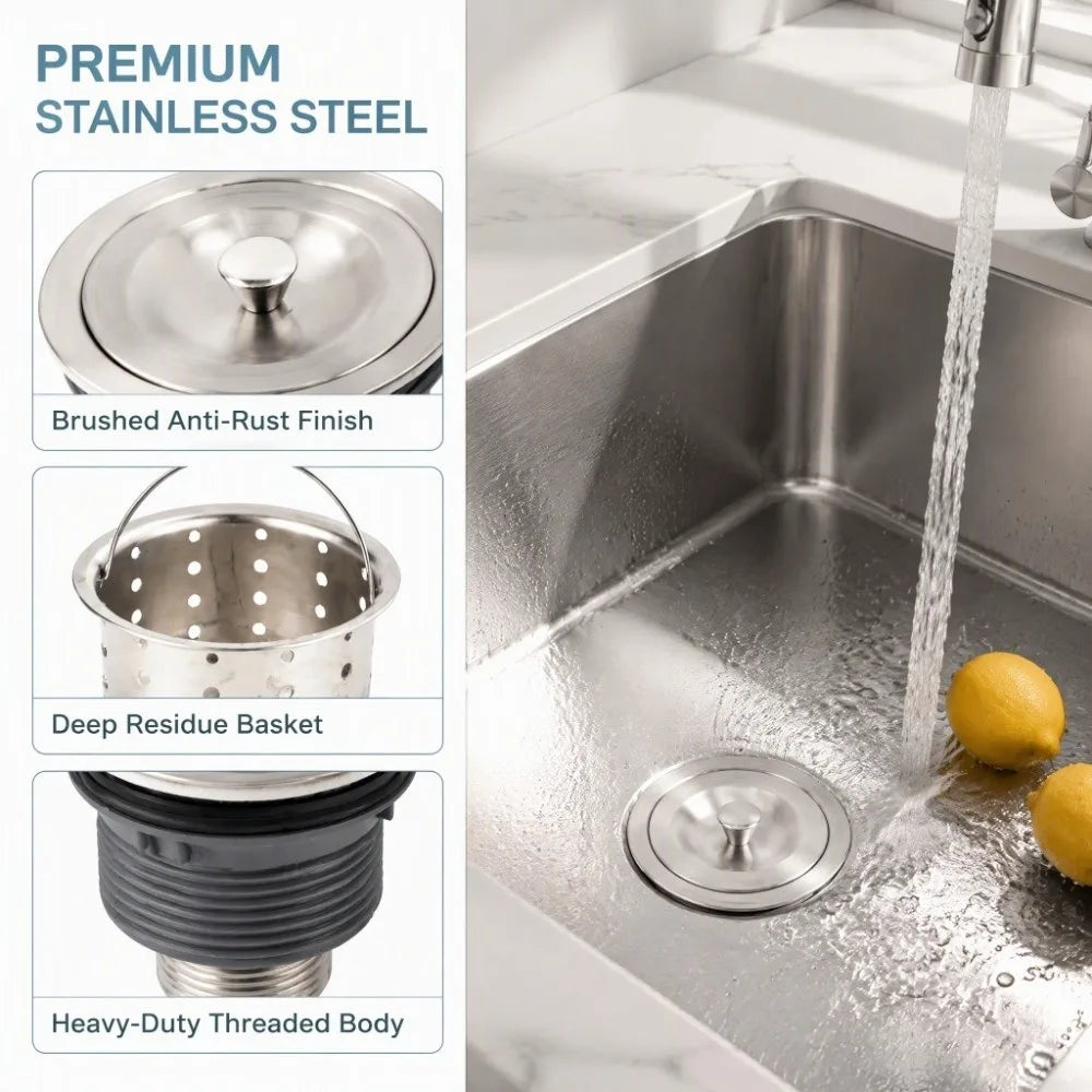 Stainless Steel Sink Strainer Deep Basket & Sealing Lid