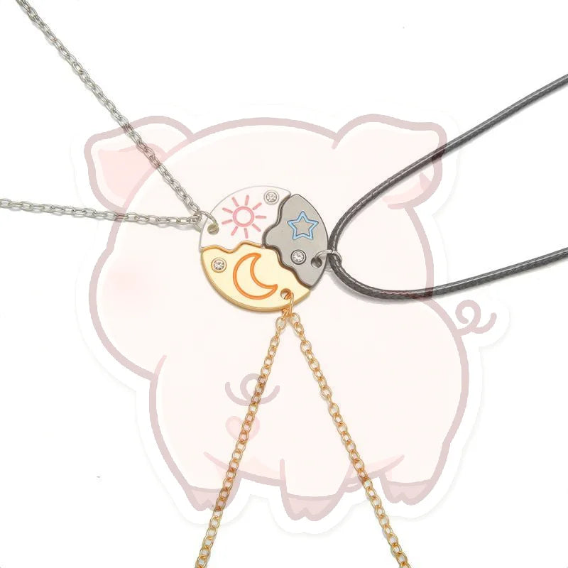 3-Piece Sun Moon Star Puzzle Necklace Set | BFF Matching Gift