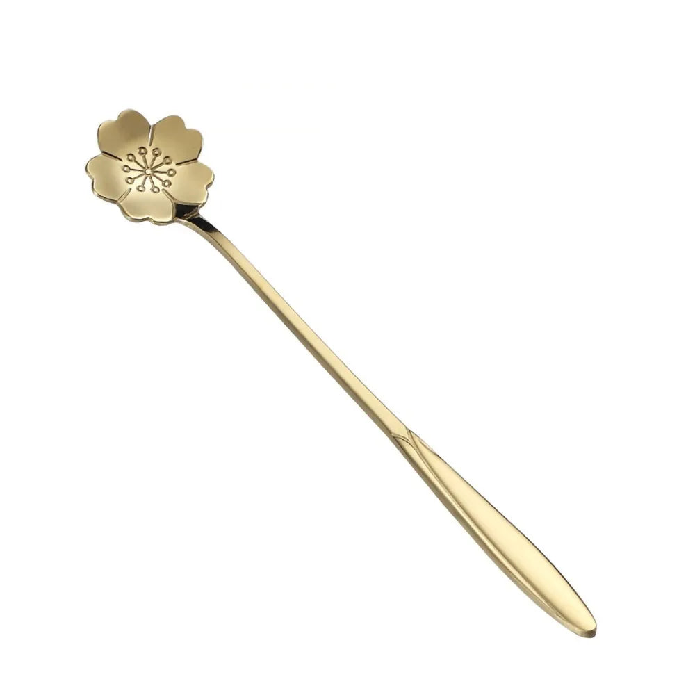 6-Pack Flower Long Handle Stainless Steel Spoons – Coffee & Tea