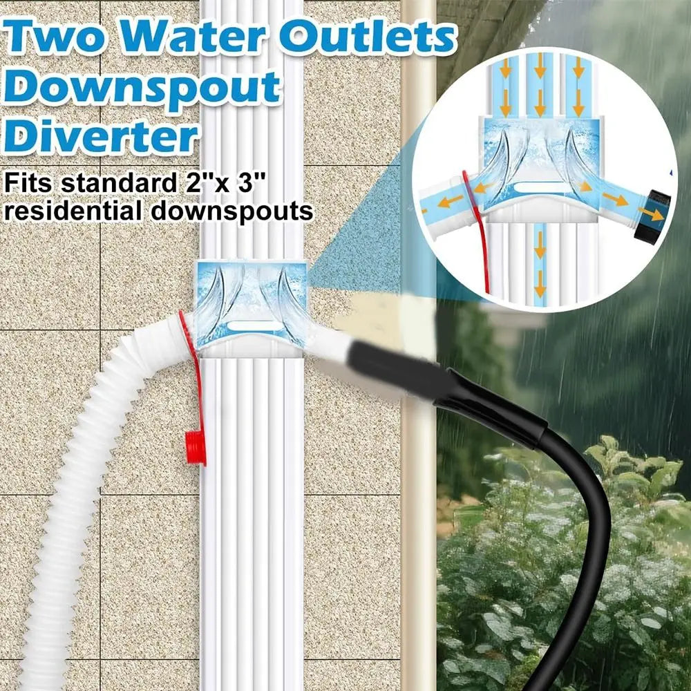 Dual Outlet Downspout Diverter with 5FT Hose | Rain Barrel Kit