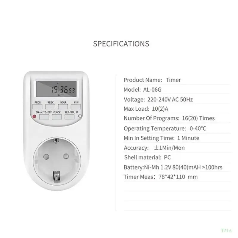 T21A Digital Timer Outlet – 220-240V 2300W Plug-In Switch