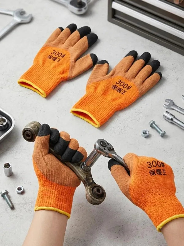 Winter Thermal Work Gloves – Fleece-Lined Nylon Latex Safety Grip