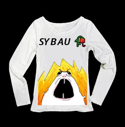 Women's Y2K Meme Print Long Sleeve Slim Fit Tee | Casual Top