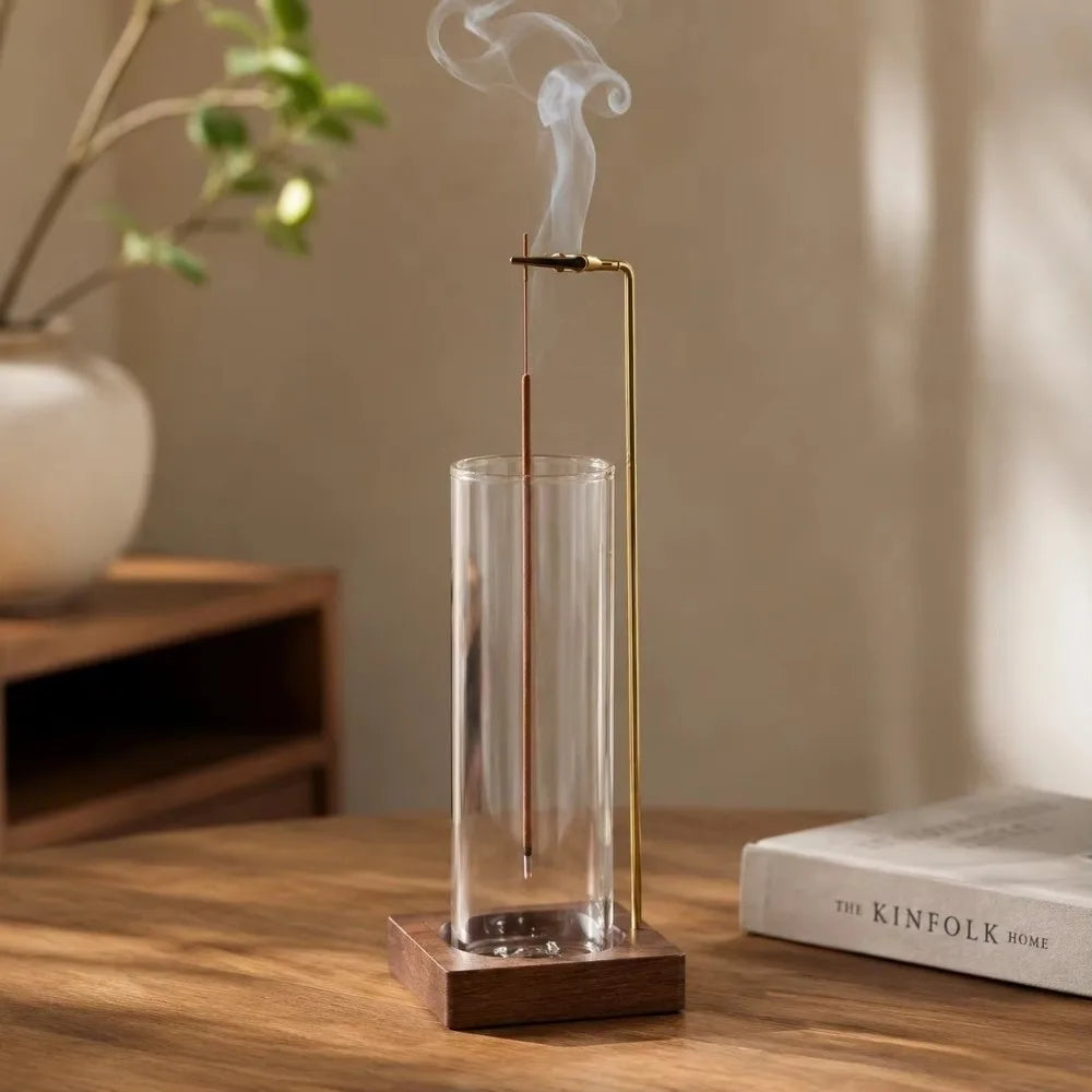 Solid Wood & Glass Incense Stick Holder Burner | Home Décor