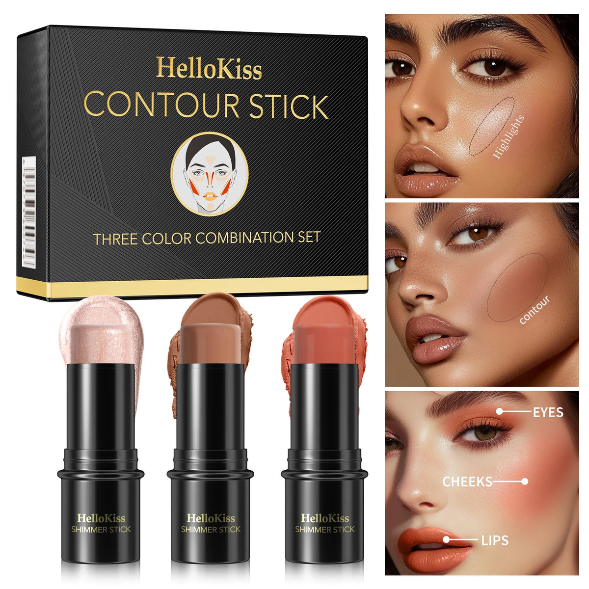 3-Piece Cream Contour Kit – Contour, Highlight & Blush Sticks