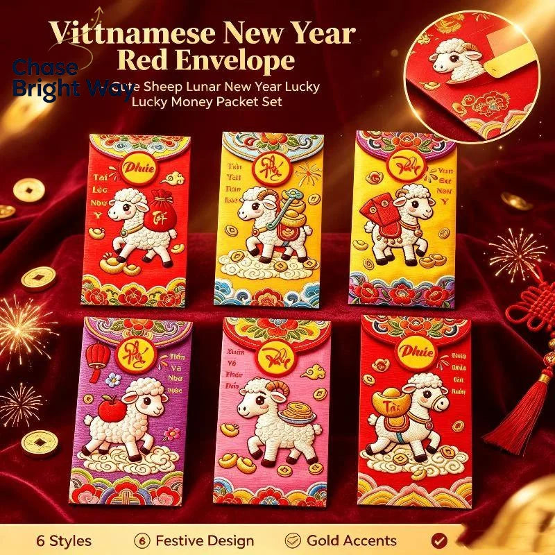 6-Pack 2027 Year of Goat Vietnamese Lucky Red Envelopes Lì Xì