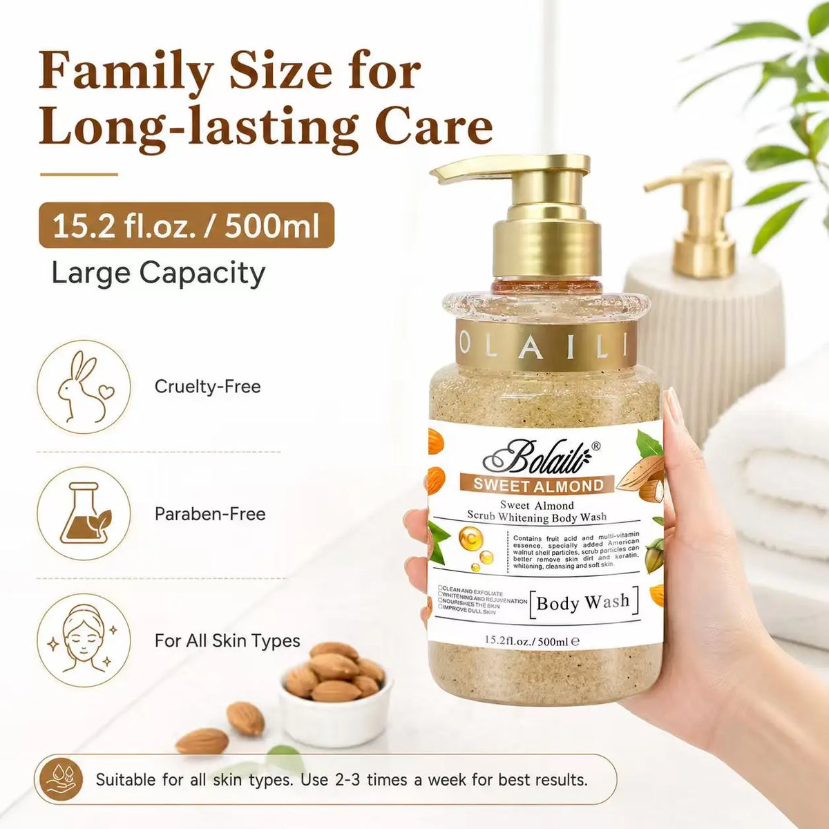 Sweet Almond Body Scrub Shower Gel 500ml – Exfoliating Body Wash