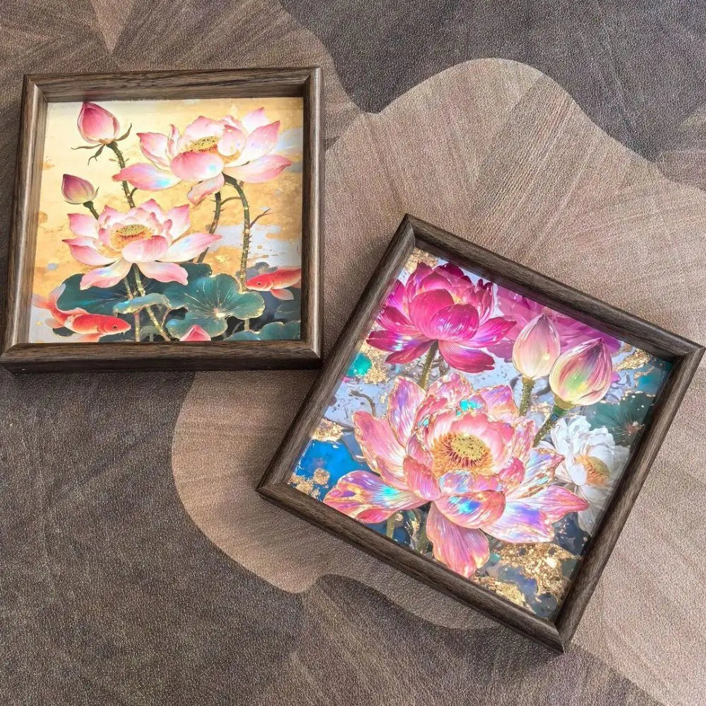 Lotus Wooden Decorative Tray – Square Raised Frame 20cm (2-Pack)