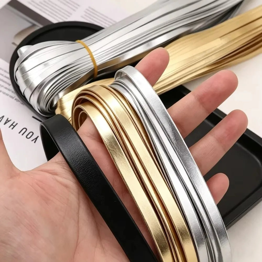 5-Yard Metallic PU Leather Binding Strip – Gold & Silver Trim