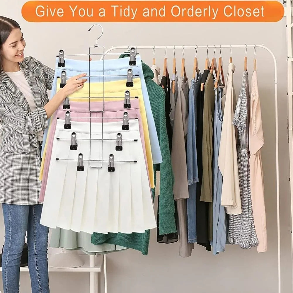 6-Layer Metal Clothes Hanger with Clips – Space-Saving Rack