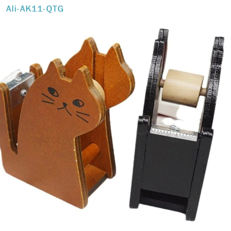 Wooden Animal Tape Dispenser – Squirrel & Whale Desk Cutter