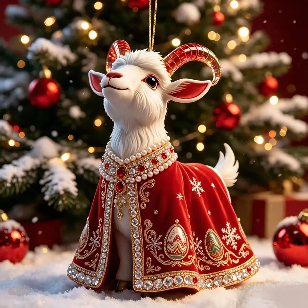 Rhinestone Goat Ornaments Set of 5 – Acrylic 2D Flat Holiday
