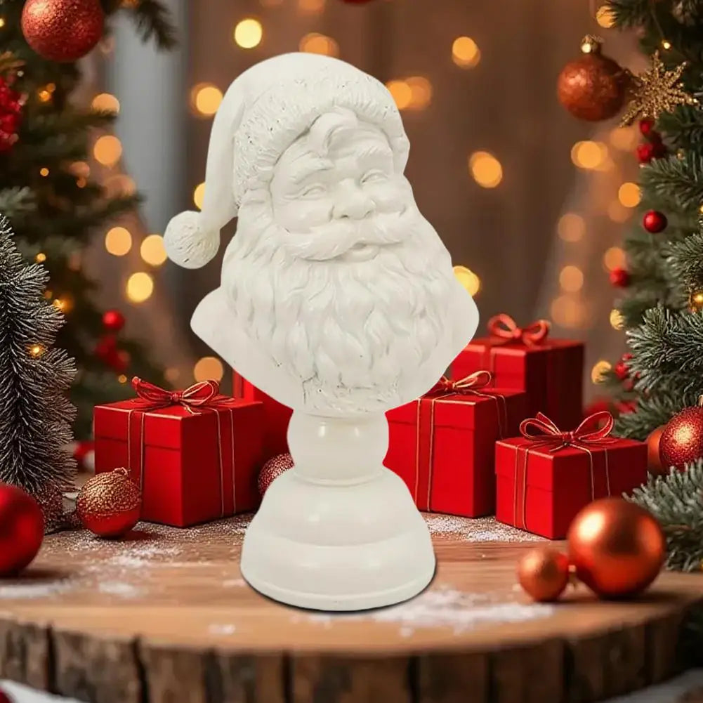 White Resin Santa Claus Bust Figurine | Christmas Tabletop Décor