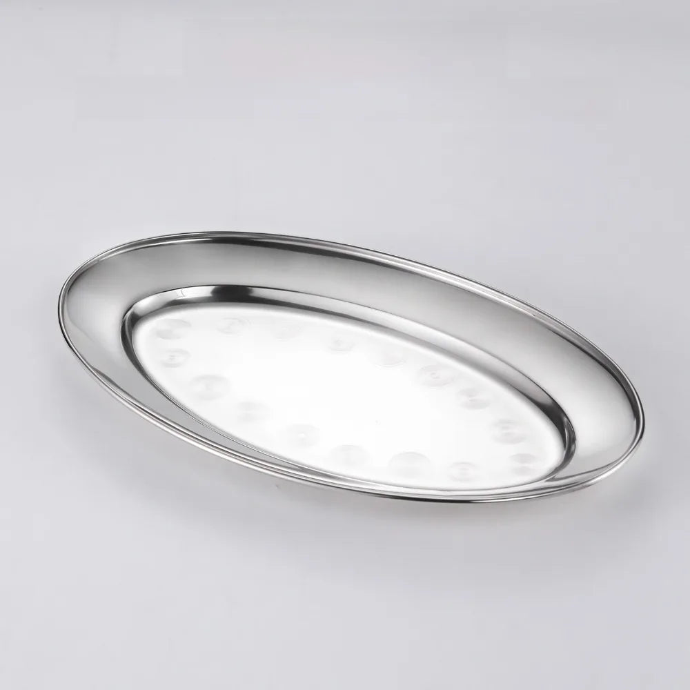 Stainless Steel Oval Fish Plate – Shallow Serving Tray Multi-Size