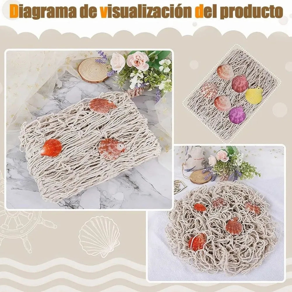 Nautical Decorative Fishing Net with Shells – 1x2m Beige