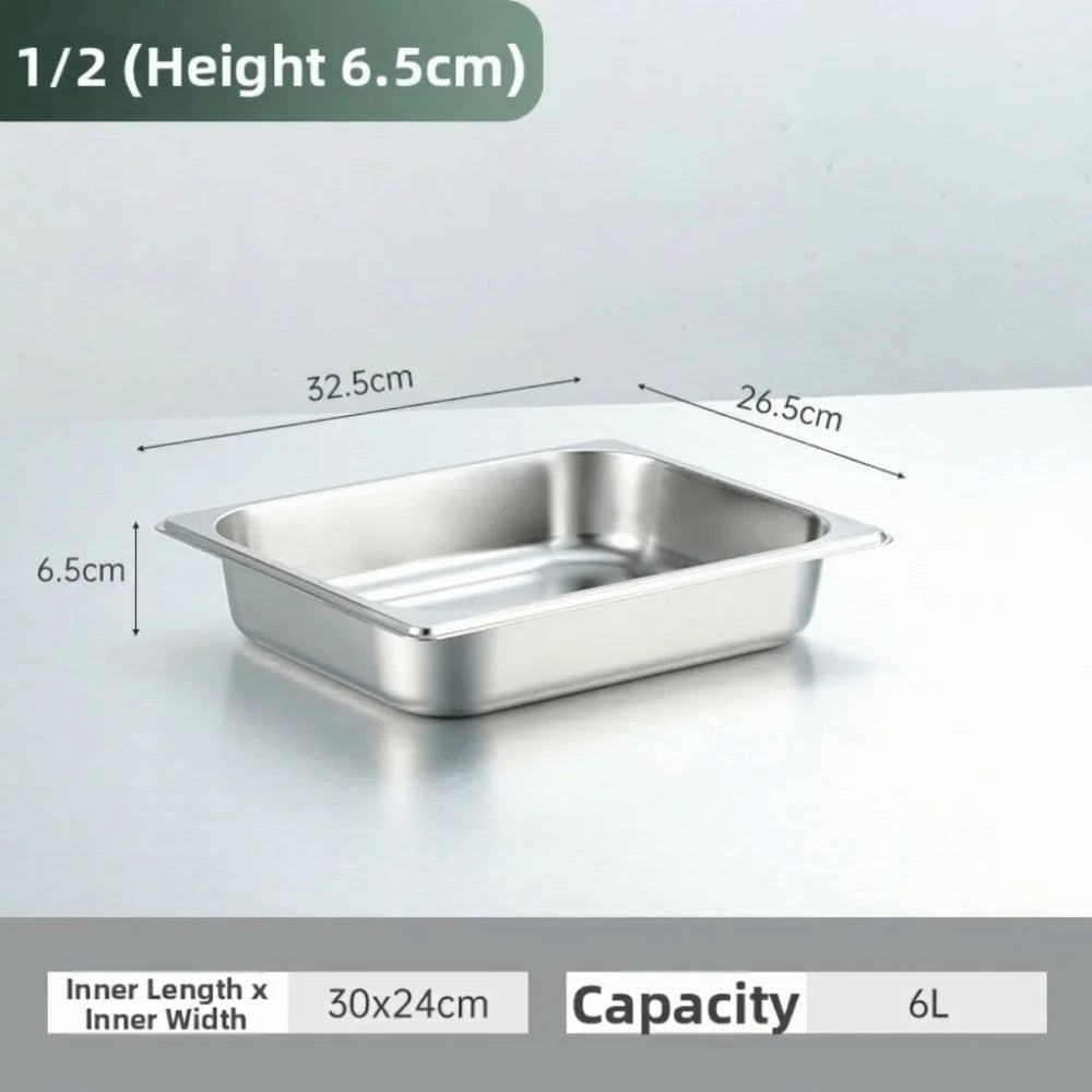 Stainless Steel GN Food Pan with Lid 32.5×26.5cm Tray