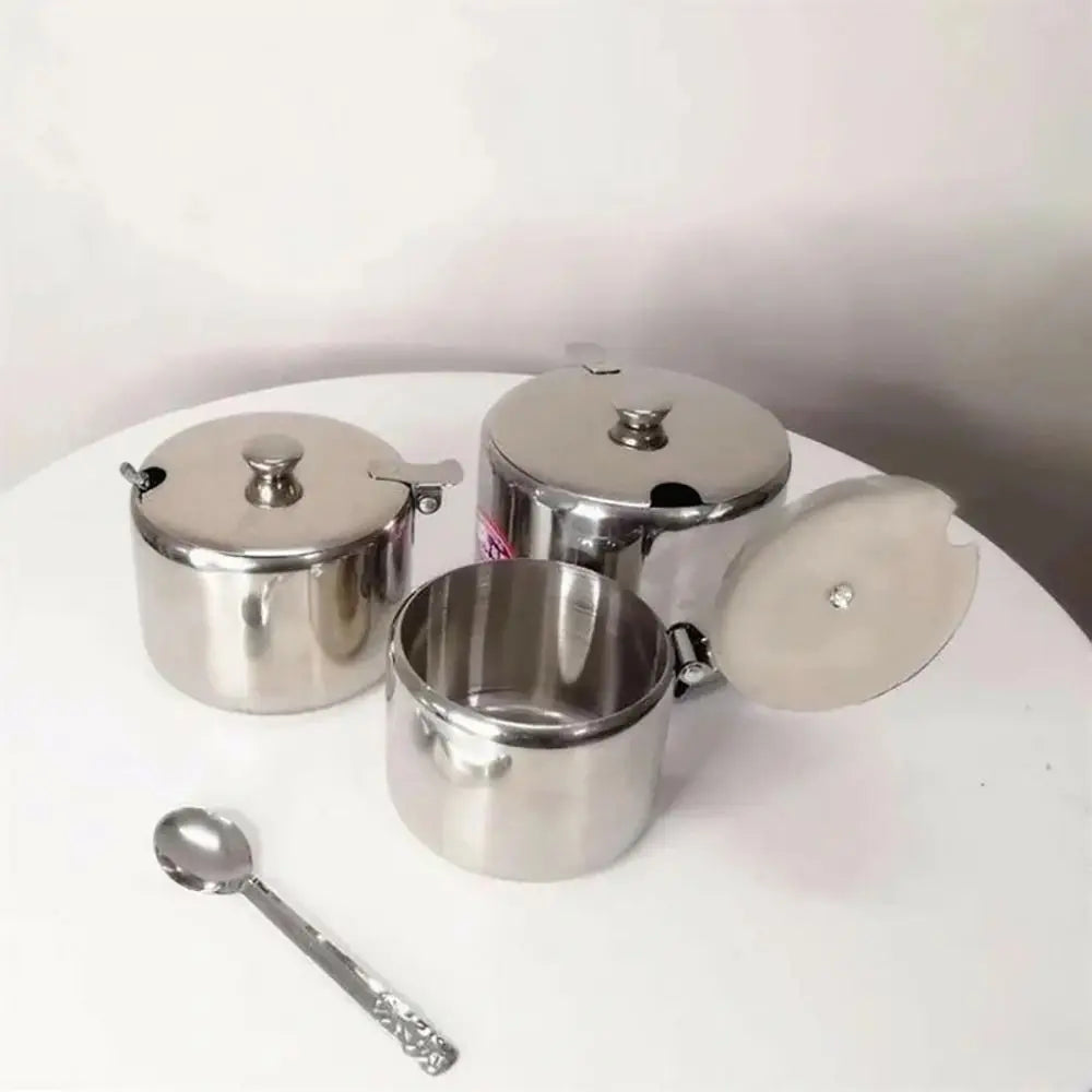 Stainless Steel Sugar Spice Jar with Lid & Spoon | 3 Sizes