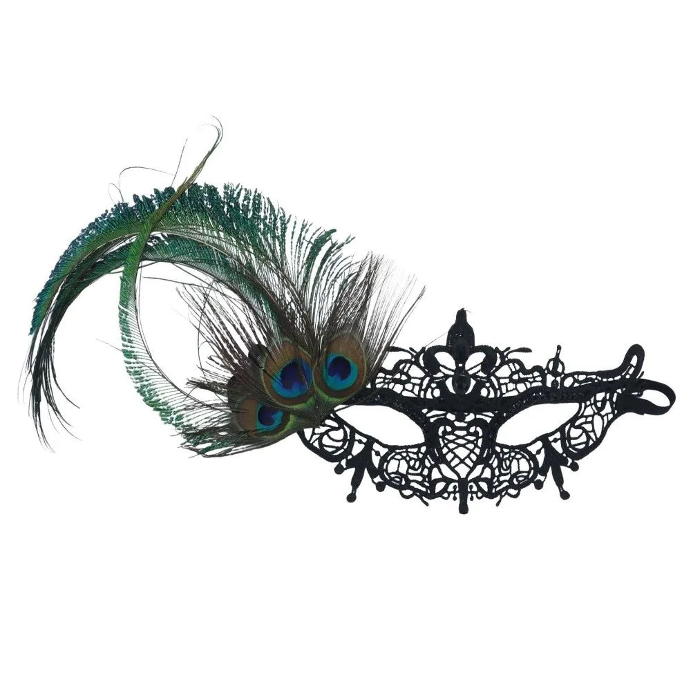 Rhinestone Half Face Masquerade Mask – Peacock Feather Venice