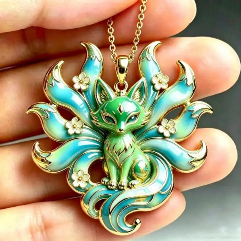 Nine Tailed Fox Enamel Pendant Necklace – Chinese Style Gift