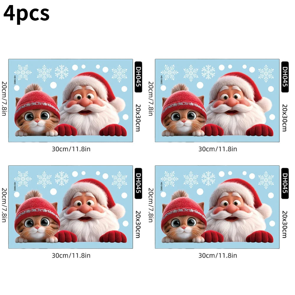 Christmas Window Clings 2-Pack – Santa Snowflake PVC Decals