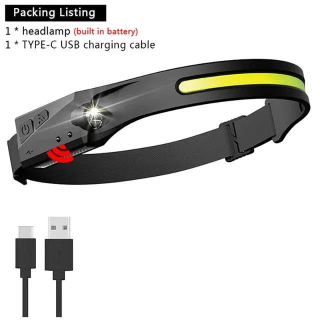 Sensor LED Headlamp Rechargeable – 6 Modes, 230° Wide Beam