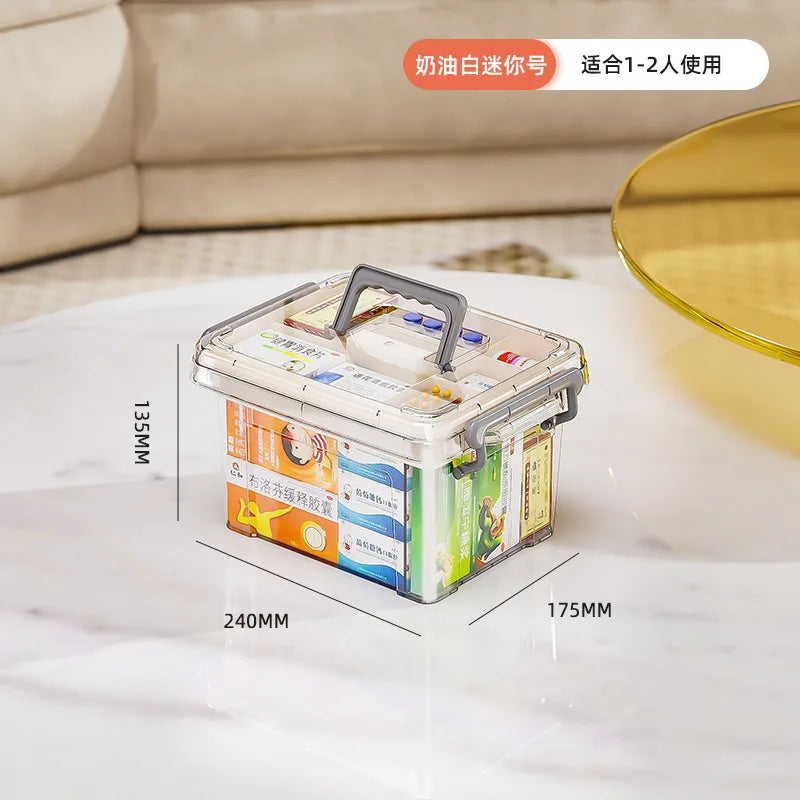 Double Layer Transparent Pill Medicine Storage Box with Handle