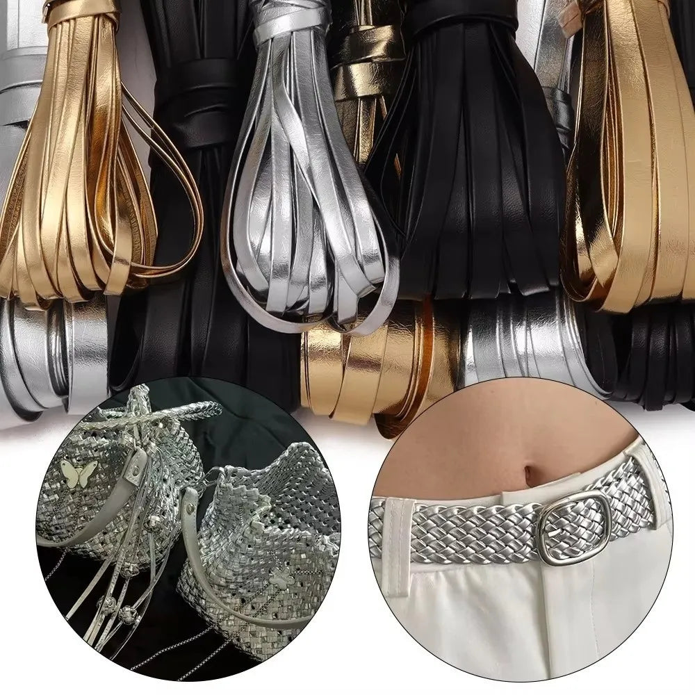 5-Yard Metallic PU Leather Binding Strip – Gold & Silver Trim