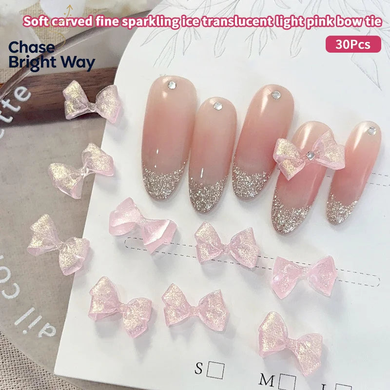 30-Pc Glitter Bow Resin Nail Art Charms – DIY 3D Decoration