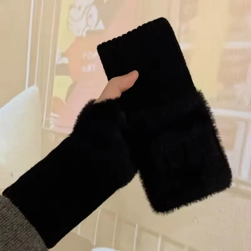 Women's Plush Fingerless Gloves – Warm Mink Fleece Mittens
