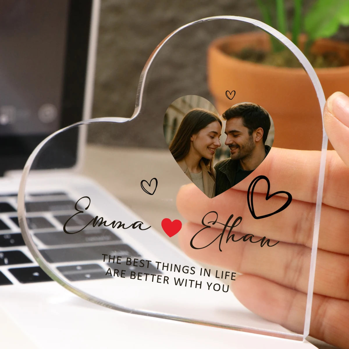 Personalized Heart Acrylic Ornament – Custom Name & Photo