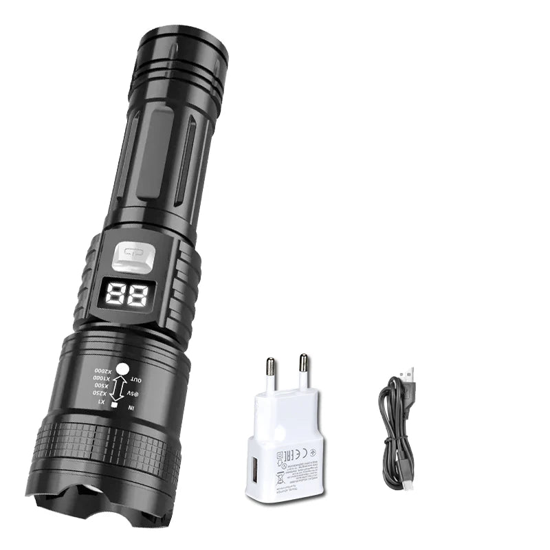 Tactical LED Flashlight USB Rechargeable Zoom Torch – 3 Modes