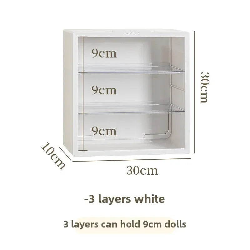 Plush Doll Display Case 2/3-Tier Dustproof Flip Lid 28cm