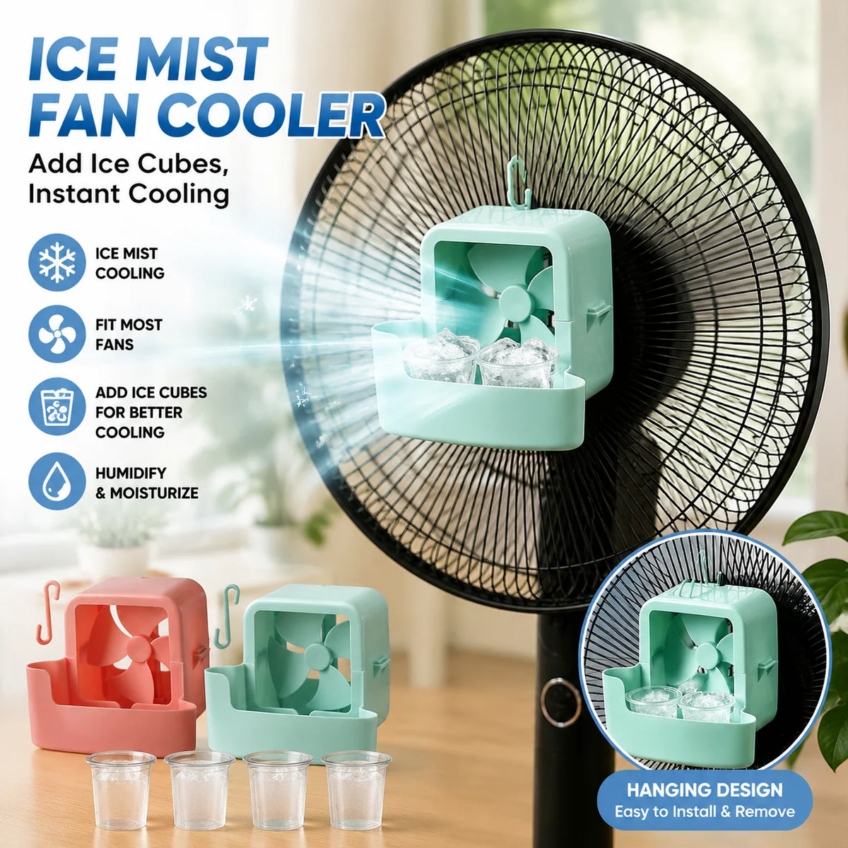 Ice Mist Fan Cooler – Hanging Grille Cooling Device | Home Office