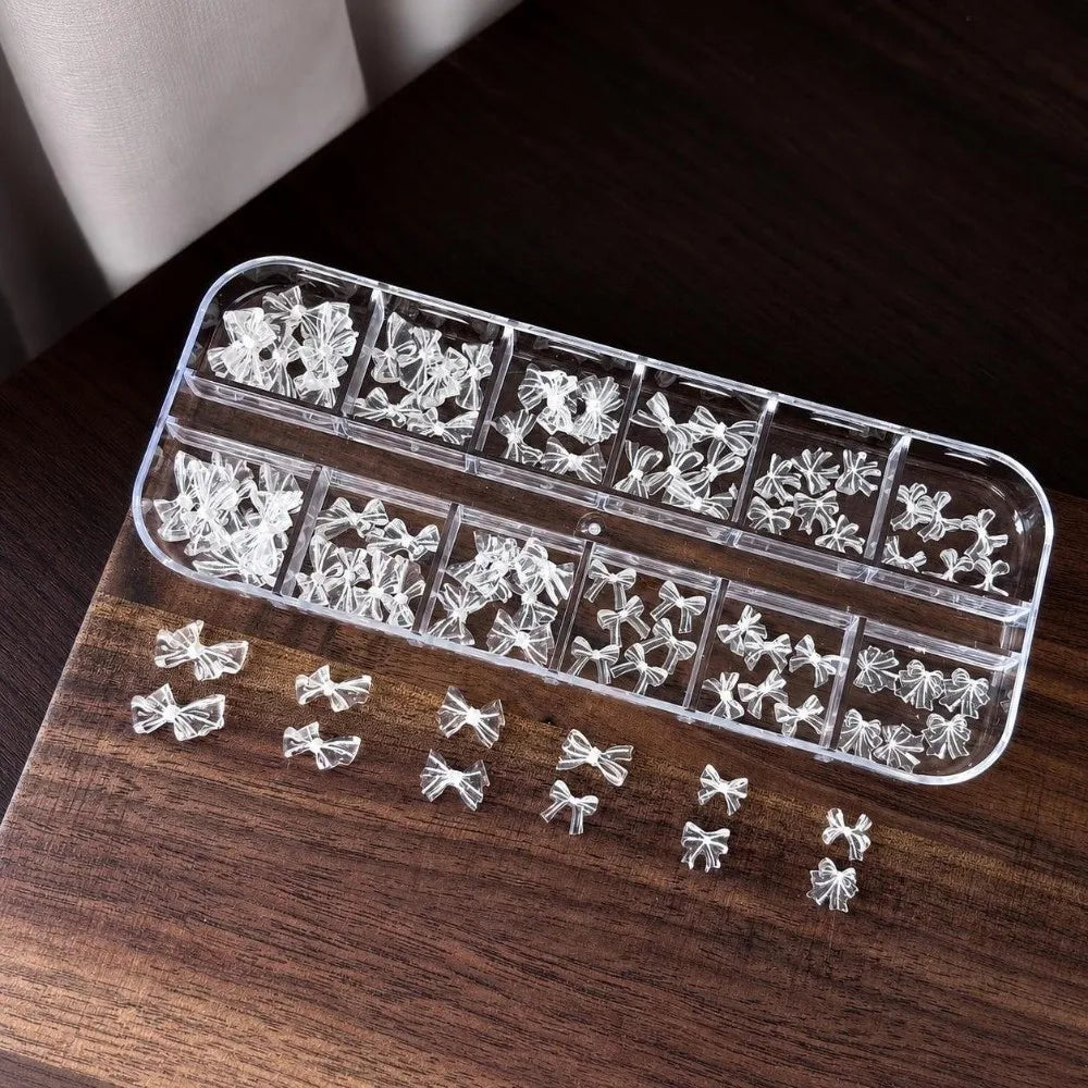 12-Grid Nail Art Kit – 3D Bowknot Glitter Charms & Sequins