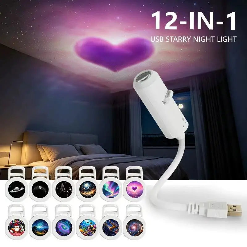 USB Galaxy Star Projector – Interchangeable Film Discs Night Light