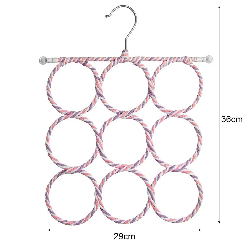 Rattan Weave Scarf Hanger – Multi-Ring Iron Wardrobe Organizer