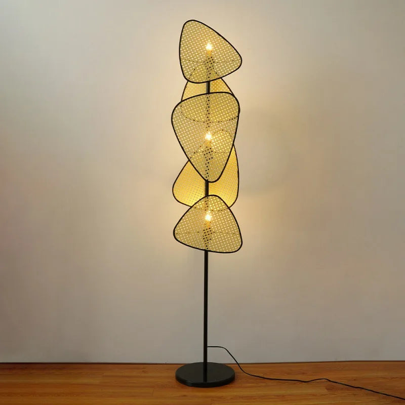 Rattan Bamboo Floor Lamp – Leaf Grid Design for Living Room