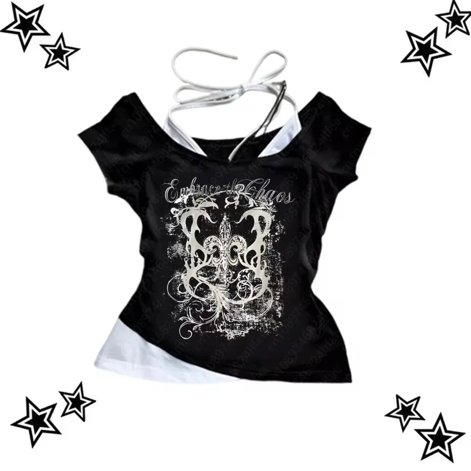 Women's Y2K Punk Gothic Crop Top – Vintage Streetwear Tee