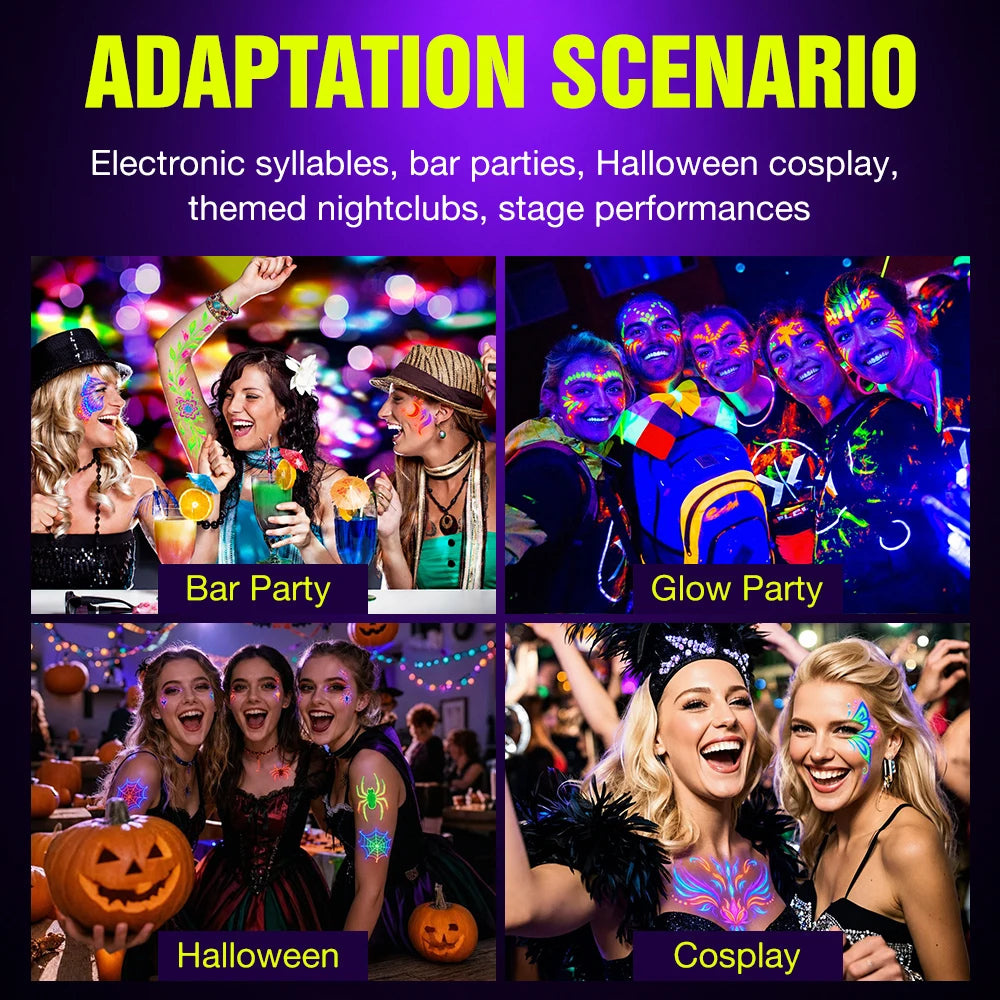 UV Neon Glow Face & Body Paint – Water-Based Fluorescent Cream