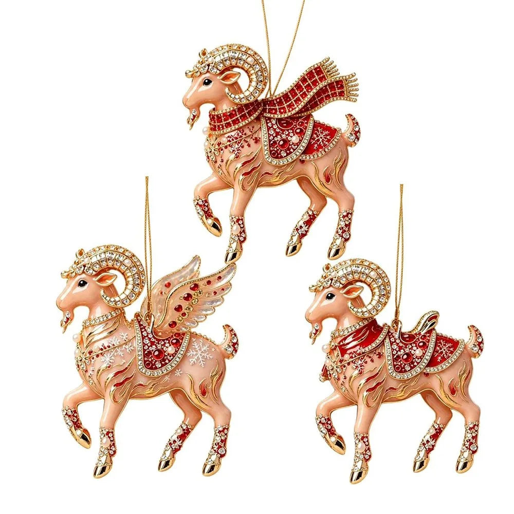 Rhinestone Acrylic Goat Hanging Ornaments – Zodiac Set 4–7 Pcs