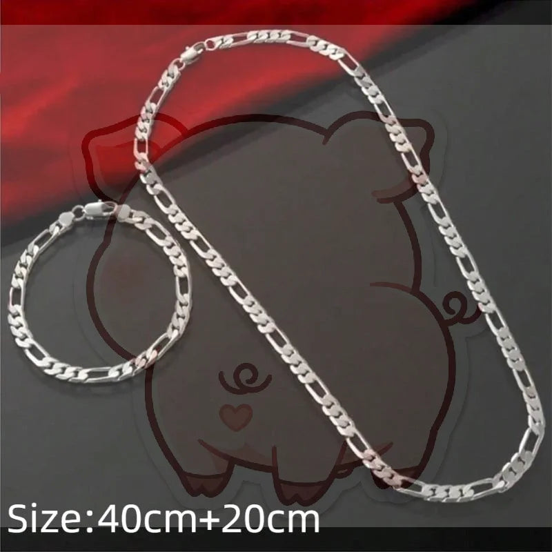 Silver Necklace & Bracelet Set – Unisex Chain Jewelry Gift