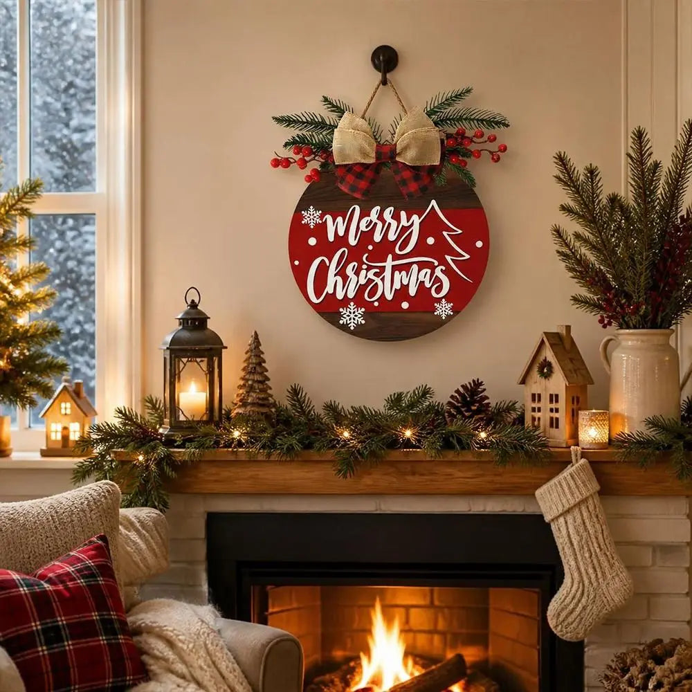 Wooden Christmas Hanging Door Sign – 2D Flat Festive Ornament