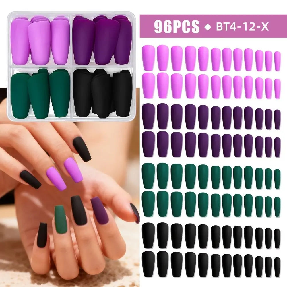 96-Pack Coffin Press On Nails – Matte Mix Color Full Cover Tips