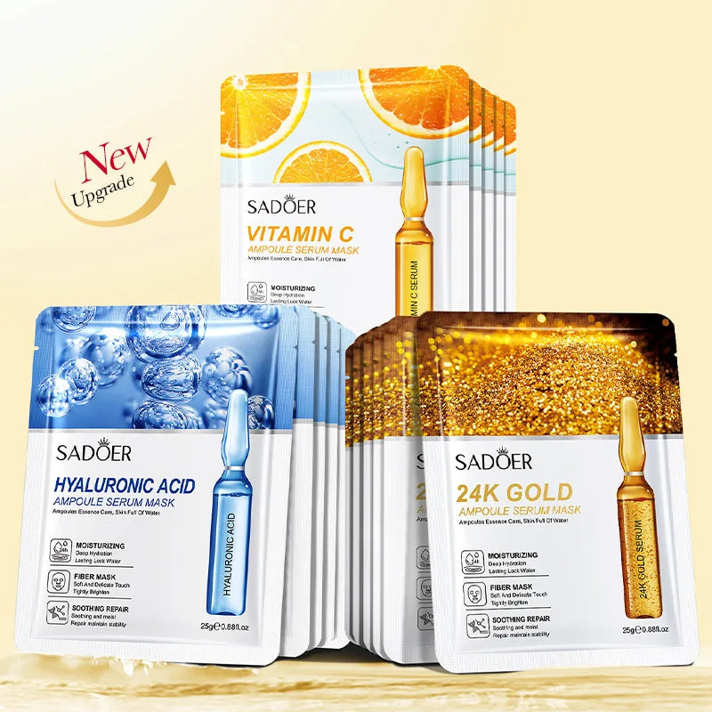SADOER 24K Gold Vitamin C Face Mask 10-Pack | Hydrating Sheet